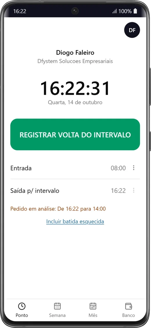 Tela de bater ponto no Android